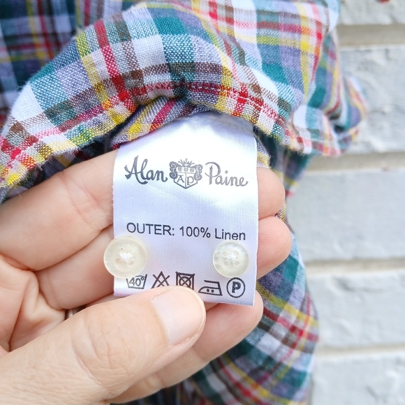 Alan Paine Linen Plaid Shirt Multicolor Large - Picture 4 of 5